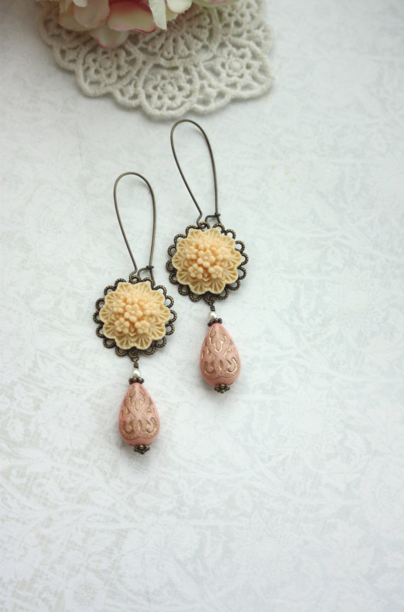 ivory and pink earrings - moroccan wedding jewelry