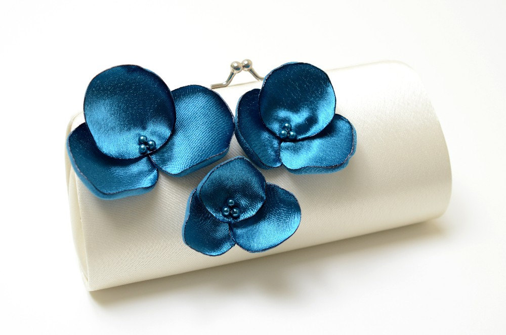 ivory wedding clutch with teal flowers - Teal Wedding Accessories from Fallen Sparrow