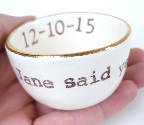 jane said yes ring dish with gold rim