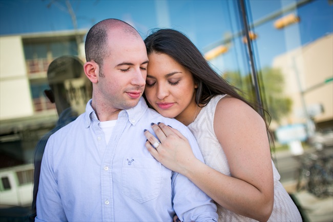 engaged couple showing off ring at their Fun Austin Engagement Session | Photographer: Adrianne Riley Photography | via https://emmalinebride.com/real-weddings/fun-austin-engagement-session-priscella-jerry/