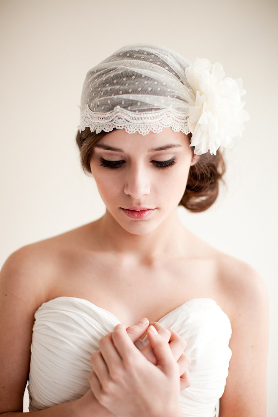 How to Rock a No Veil Wedding Look (via EmmalineBride.com) - bridal cap by Melinda Rose Design, photo by Atlas and Elia