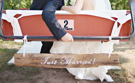 just married barn wood sign | via bride and groom chair signs https://emmalinebride.com/decor/bride-and-groom-chairs/