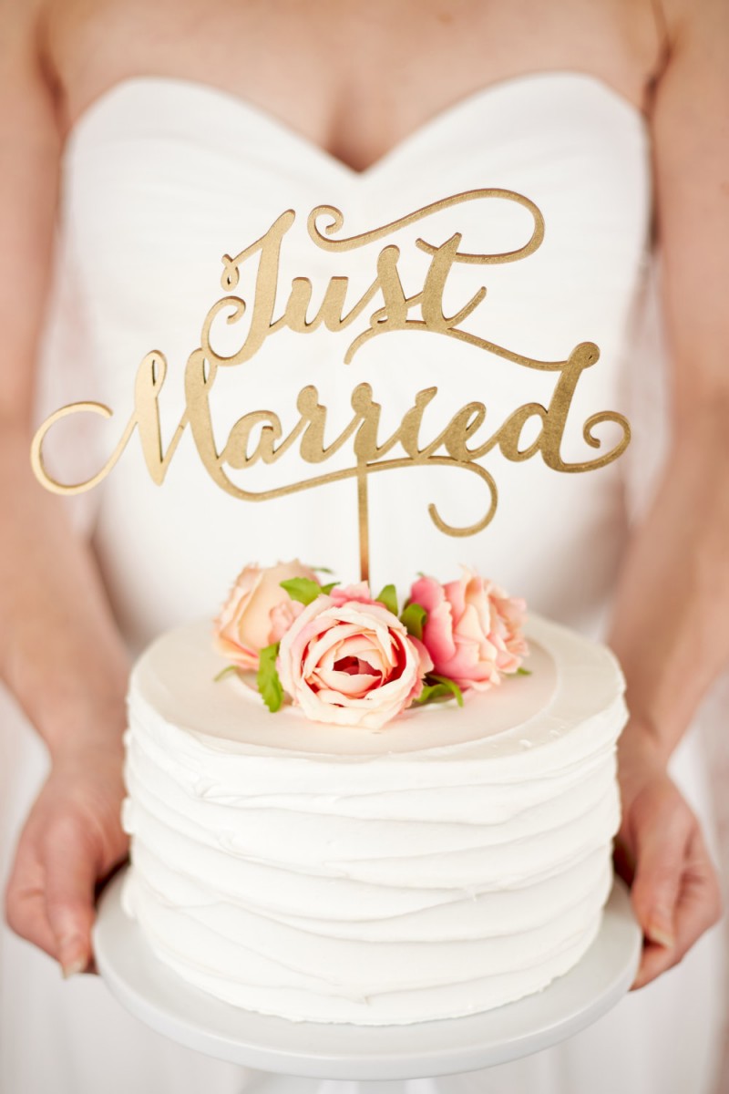 just married cake topper | statement cake toppers via https://emmalinebride.com/decor/statement-cake-toppers/