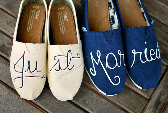 TOMS Painted Wedding Shoes featuring 'Just' and 'Married'