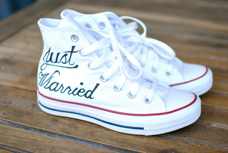 just married white converse wedding shoes