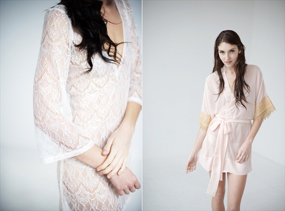 lace robe bridal intimates pink robe with gold sleeves (by Tessa Kim)