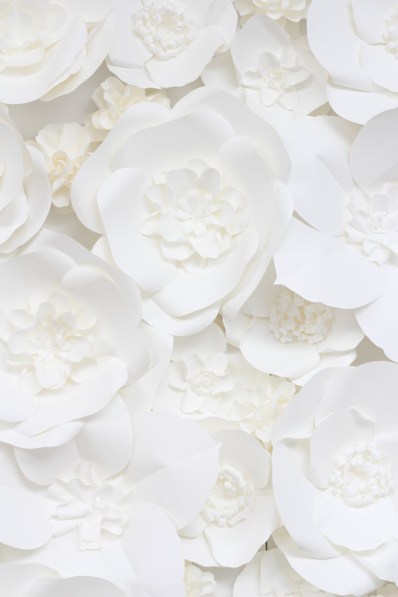 white paper flower wall for decorating your reception hall