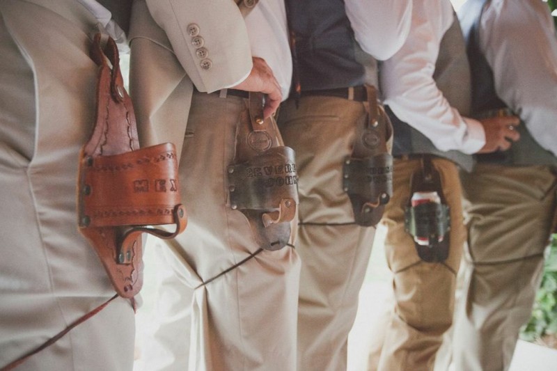 leather beer holsters for groomsmen | via Beer Tasting Couples Shower https://emmalinebride.com/shower/beer-tasting-couples-shower/