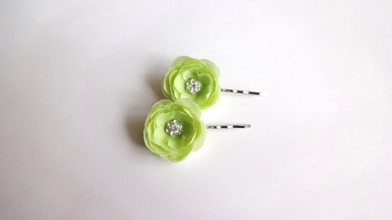 lime rhinestone hair pins - flower pins by hair blossoms boutique