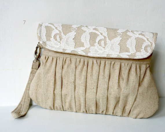 linen and lace wedding clutch