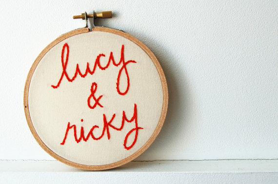 embroidered wedding ideas - lucy and ricky embroidered hoop (by the merriweather council)