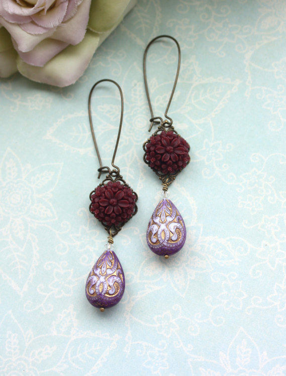 maroon and purple earringsearrings - moroccan wedding jewelry