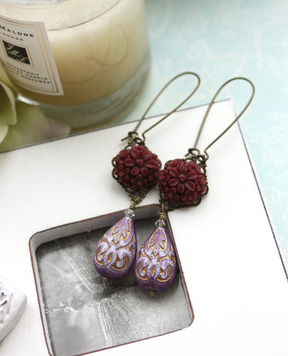 maroon and purple earrings - moroccan wedding jewelry