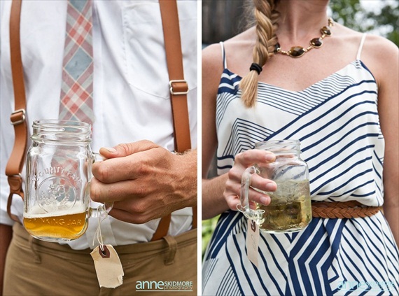 mason jar drinking glasses with handles (photo: anne skidmore) via 8 Creative Wedding Drink Glasses