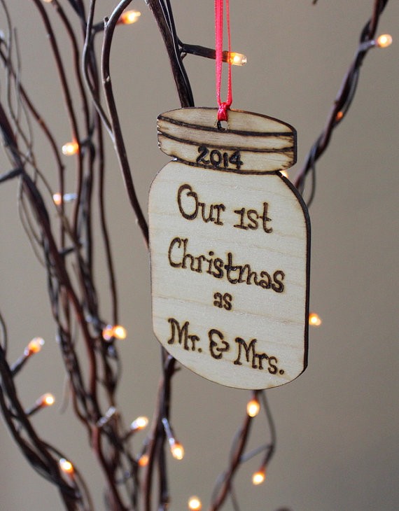 mason jar ornament by OurSweetHomeAlabama via 50+ First Christmas Ornaments Engaged / Married