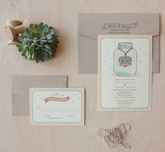 Mason Jar Wedding Invitations (by Jen Simpson Design)