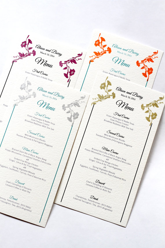 menu for wedding by golden silhouette via Colorful Wedding Accessories at emmalinebride.com