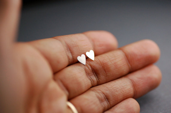 mini heart stud earrings by lilyemme jewelry via emmalinebride.com