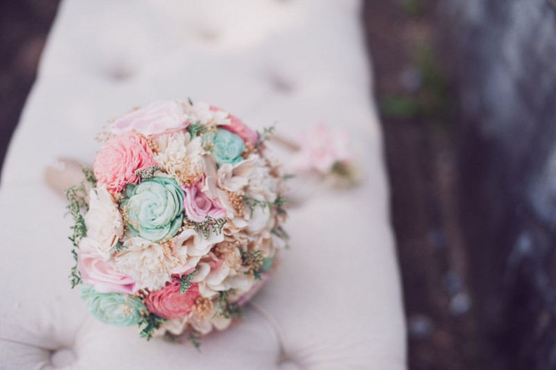 mint pink and ivory colorful sola flower bouquet
