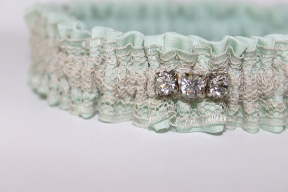 mint silk wedding garter via 5 Shabby Chic Wedding Garters at EmmalineBride.com