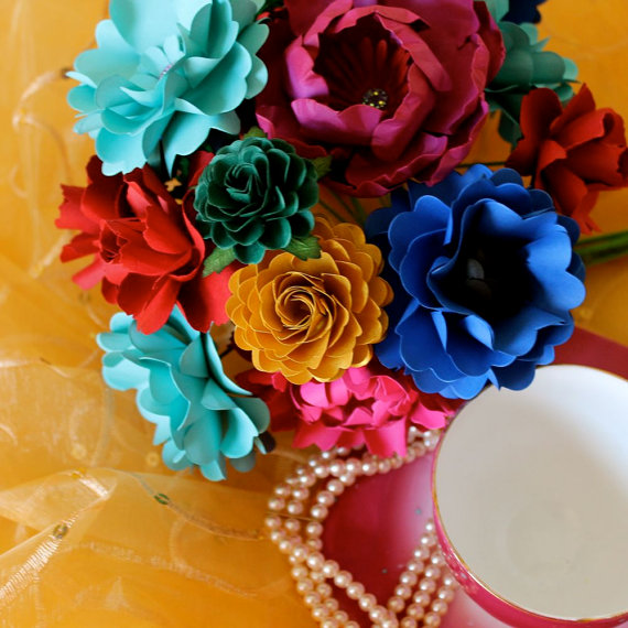 colorful mix | wedding bouquets made of paper via emmalinebride.com