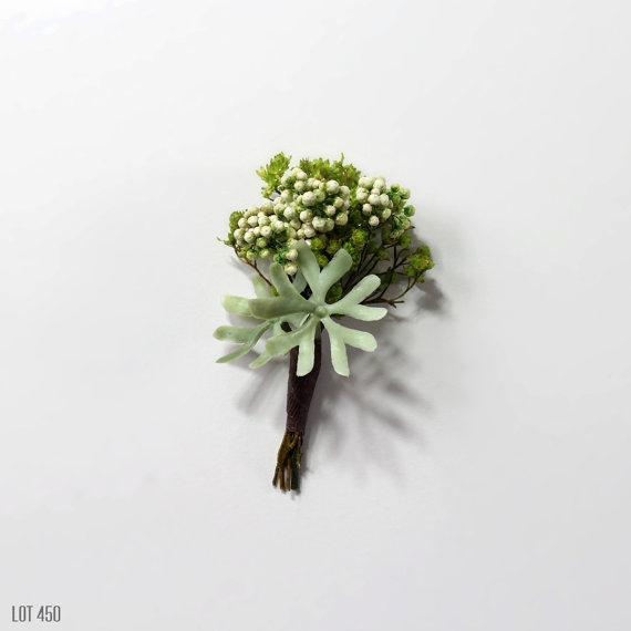 modern boutonniere made of succulent | via What Kind of Boutonniere to Pick (and Why) https://emmalinebride.com/groom/what-kind-of-boutonniere/