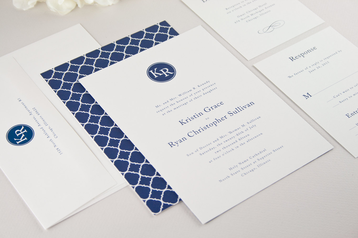 modern navy blue wedding invitations