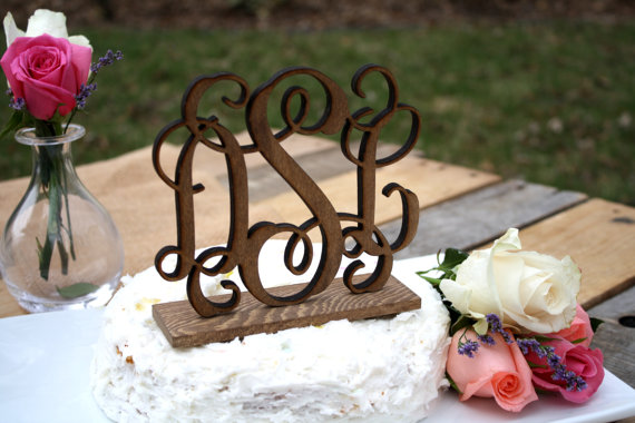 monogram wedding cake topper made of wood