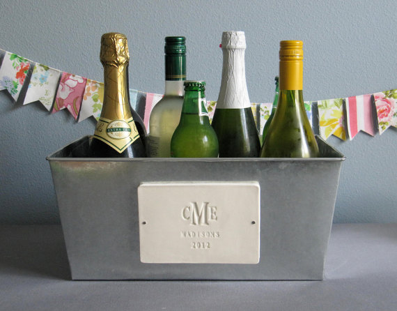 reusable wedding decorations - champagne tub with monogram