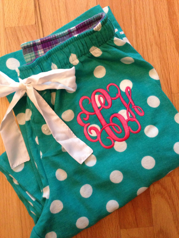 Bridesmaid Getting Ready Outfit Ideas: Monogrammed Pajama Pants (by Mini Sparrows)