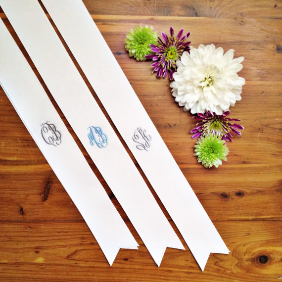 Monacle Ribbon Monogrammed Bouquet Ribbons for Weddings / Bridesmaids