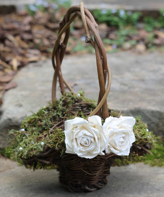grapevine with moss rustic flower girl baskets