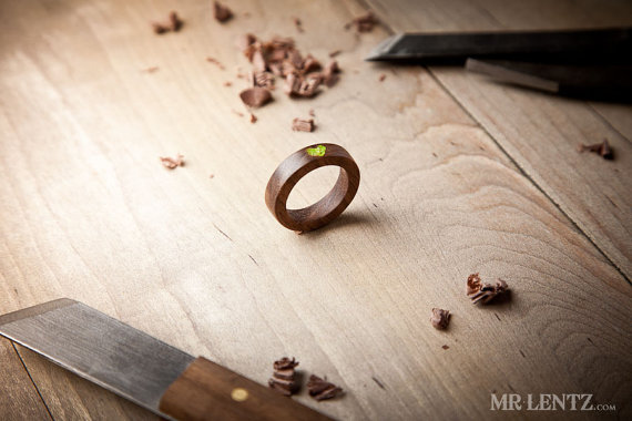 Wood Wedding Rings - moss heart