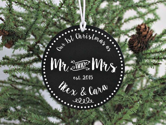 mr and mrs first christmas ornament married by itsybitsyframeshop