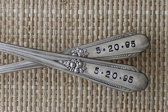 mr and mrs wedding forks date on handle (by Wooden Hive via 3 New Wedding Finds on Emmaline Bride)