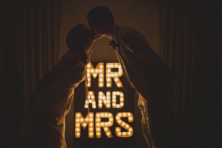 mr and mrs wedding marquee lights