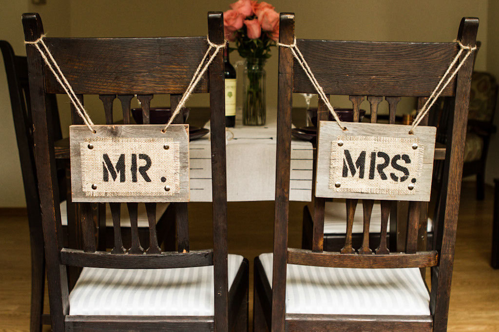 mr mrs chair signs | via bride and groom chair signs https://emmalinebride.com/decor/bride-and-groom-chairs/