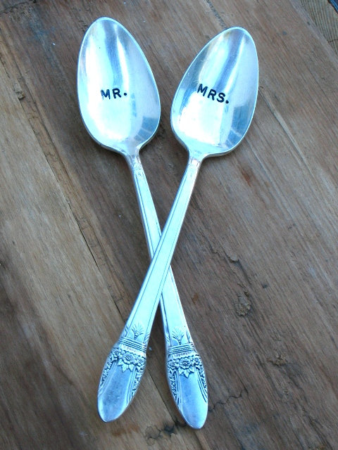 mr mrs vintage wedding silverware spoons