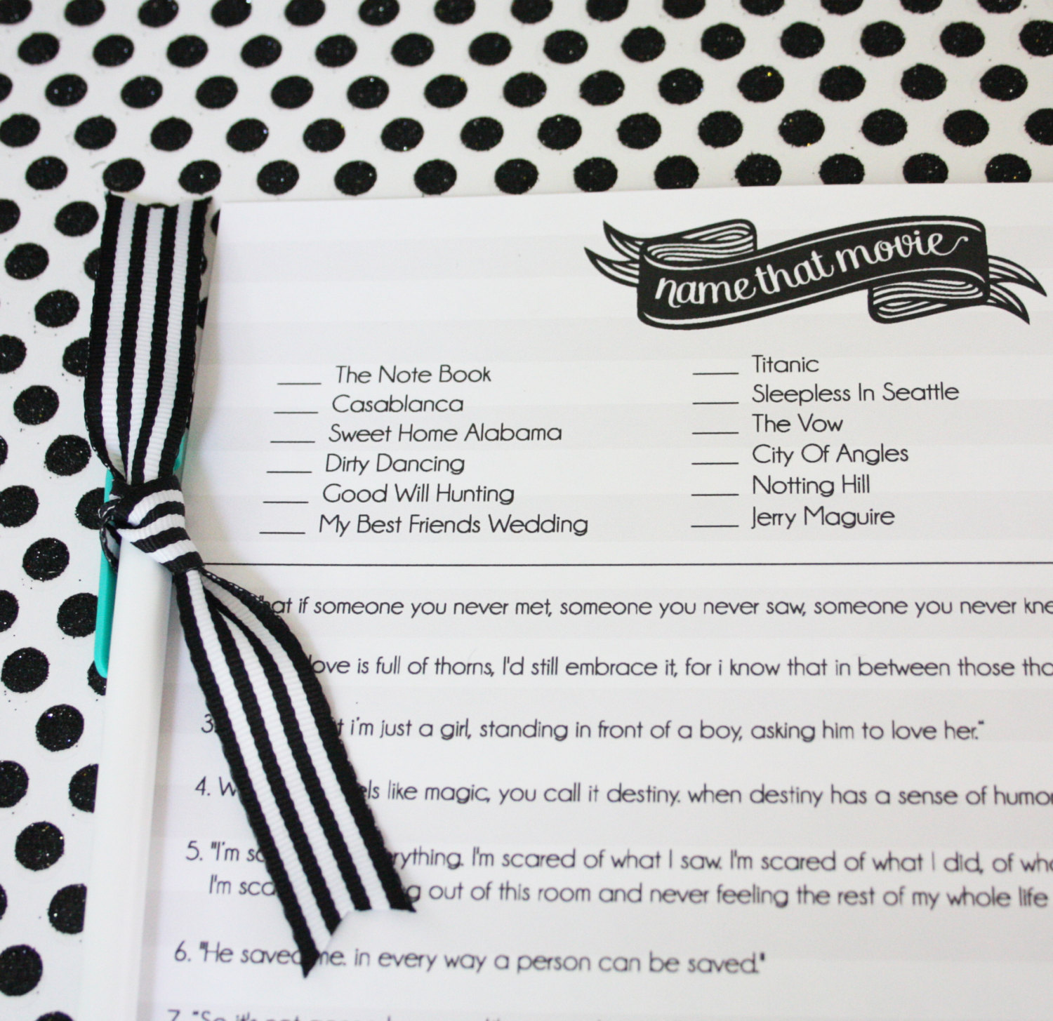 name that movie bridal shower game with quotes by print your party
