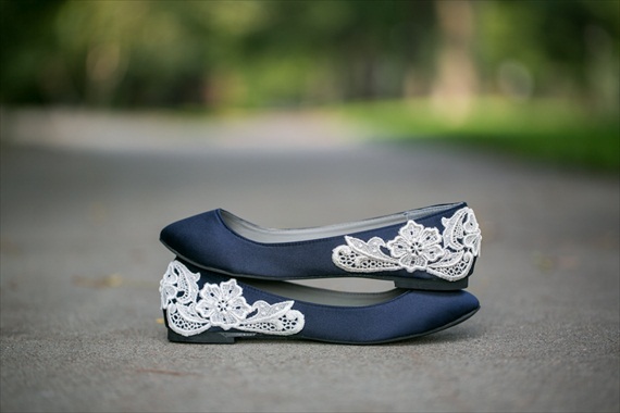 navy blue wedding flats with lace