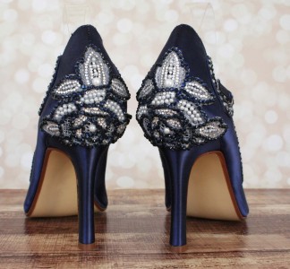 navy blue jeweled wedding shoes
