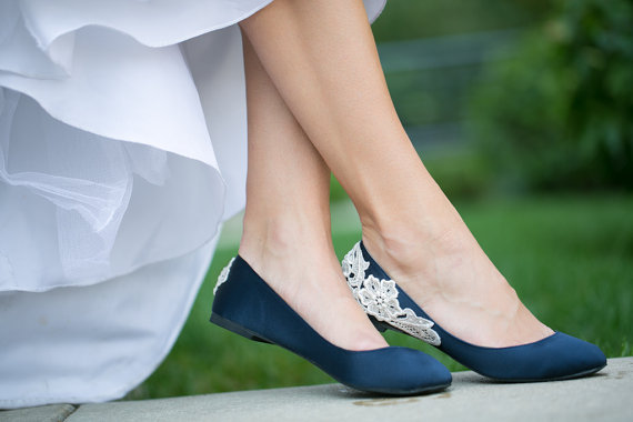 navy wedding flats with lace