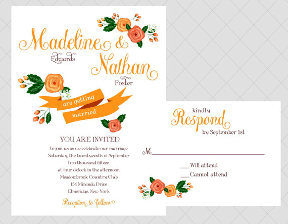 orange via 6 Colorful Wedding Invitations with Florals