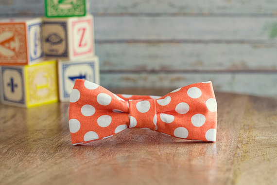 orange white polka dot bow tie