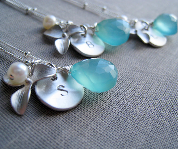 Birthstone Bridesmaid Jewelry - orchid initial necklace