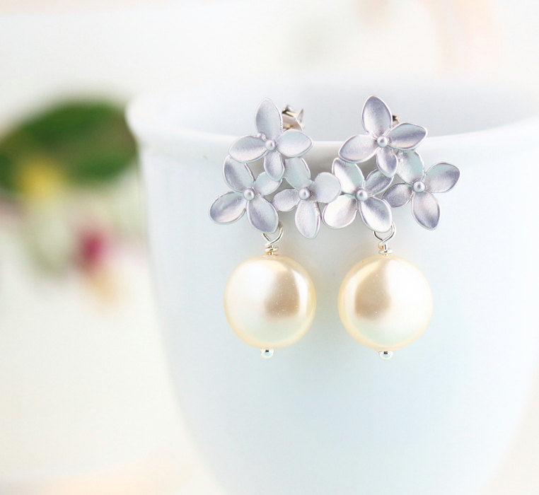 pearl and silver bouquet earrings
