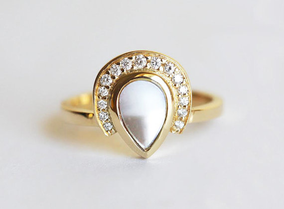 pearl diamond ring | Engagement Rings Etsy | via https://emmalinebride.com/jewelry/40-best-handmade-rings-ever/