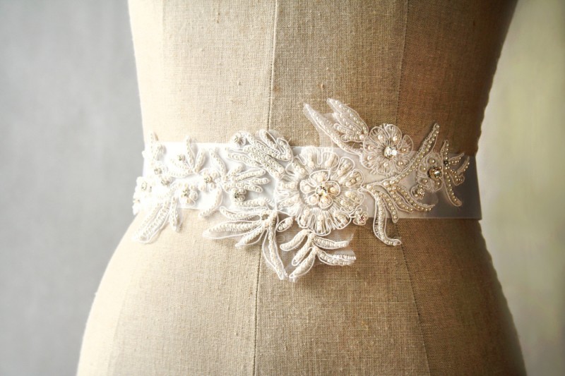 pearl flower wedding dress sash | NEW Wedding Dress Sash Ideas via https://emmalinebride.com/bride/wedding-dress-sash-ideas/