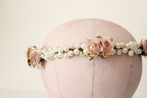pearls and flower hair crown