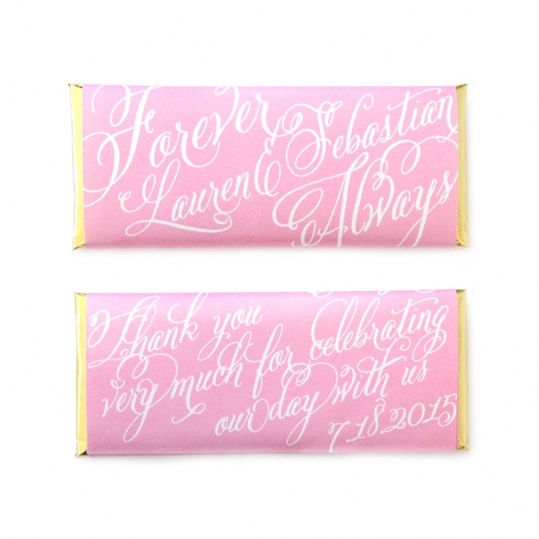 personalized candy wrappers for wedding favors | script pink calligraphy